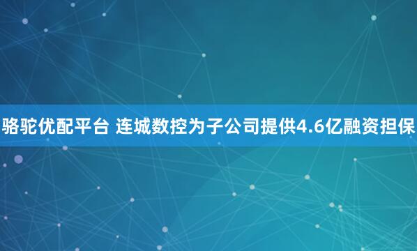 骆驼优配平台 连城数控为子公司提供4.6亿融资担保